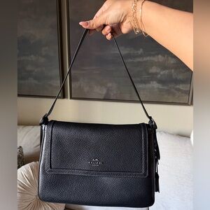 Coach Etta Flap Bag in Black Pebbled Leather